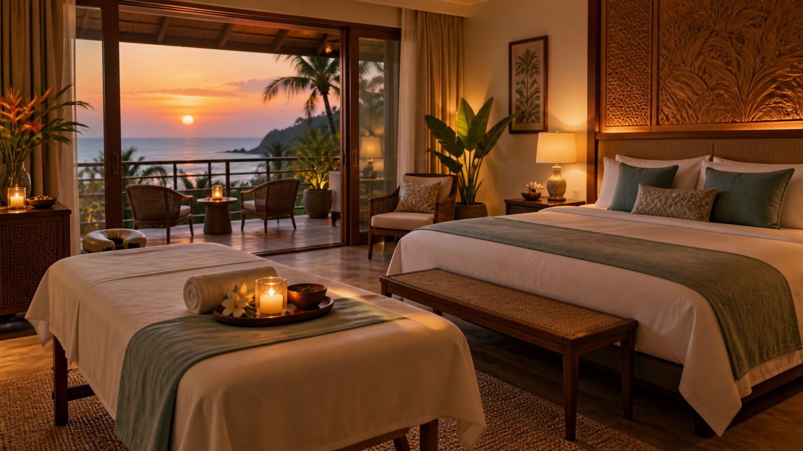 Massage table set up in a five-star hotel room in Goa