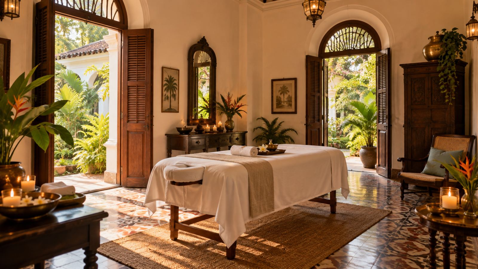 Massage table in a Goan heritage hotel